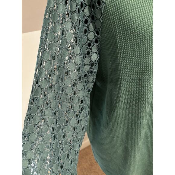 IWOLLENCE Womens Long Sleeve Lace Henley Top Capsule Cottagecore Green 2xl Boho - Picture 3 of 5